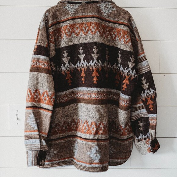 New Aztec Flannel Western Shacket Pink Button-Up Top Shirt Jacket Womens - Picture 5 of 5